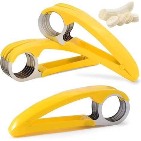 Bananenschneider aus Edelstahl, 3-teiliger multifunktionaler tragbarer Bananenschneider mit 6 Klingen für Würstchen, Kiwis, Gurken und Bananen