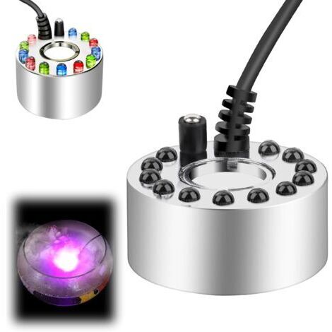 Ultraschall-Nebelgerät mit 12 farbigen LEDs, Mini-Metall-Nebelmaschine, Luftbefeuchter – ideal für Springbrunnen und Teiche