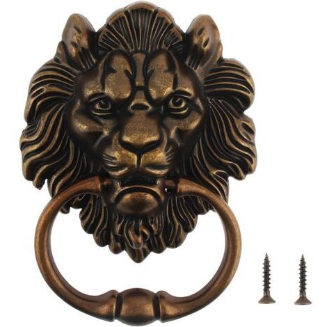 Türklopfer in Löwenform aus Zinklegierung, Türgriff, 156 x 117 mm, antiker Löwenkopfgriff, löwenkopfförmiger Türklopfer mit 2 Schrauben (Antikbronze) (1/5)