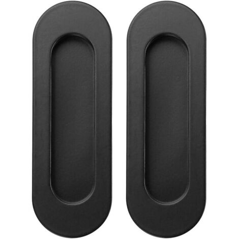 Set mit 2 ovalen, eingelassenen Schiebetürgriffen aus Edelstahl für Türen, Schränke oder Schubladen (Schwarz)