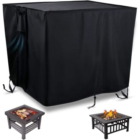 Quadratische Feuerstellenabdeckung für Gasfeuerstellen im Garten, wasserdicht und strapazierfähig, aus 420D Oxford-Gewebe - 82 x 82 x 61 cm (schwarz)