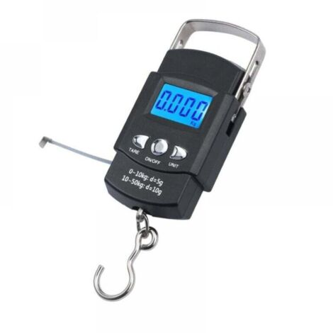Tragbare elektronische digitale Gepäckwaage, 50 kg/10 g Kapazität, mit Messhaken, Maßband und LCD-Bildschirm (1/4)