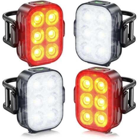 Fahrradlicht, Vorder- und Rücklicht, IP65 wasserdicht, USB-aufladbar, ausgestattet mit 6 LED-Leuchten