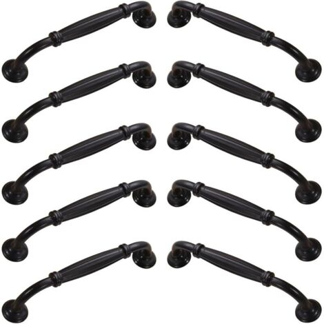 Set mit 10 Schranktürgriffen – Aluminiumlegierung – Inkl. Schrauben – Für Küche, Schlafzimmer und Möbel – Schwarz