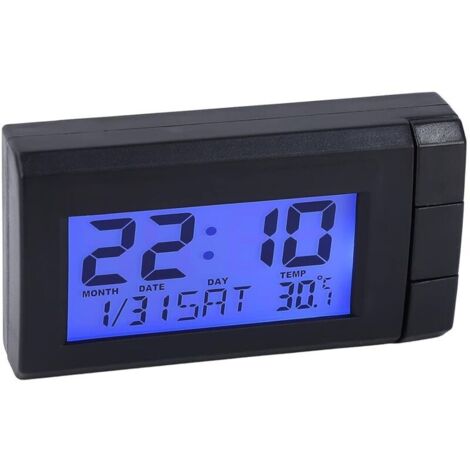 Auto-Thermometer-Uhr mit blauer Hintergrundbeleuchtung, 2-in-1-Elektronikuhr mit LCD-Digitalanzeige für den