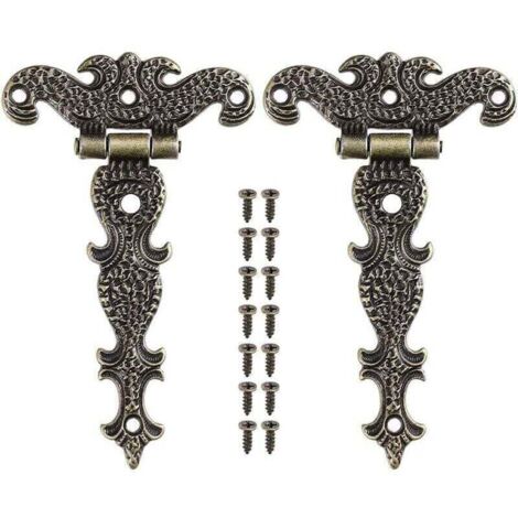 2 x Retro-Bronze-Scharniere, Möbelscharniere aus Zinklegierung mit Schrauben für Schmuckkästchen, Türen und Schränke