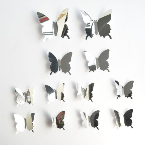 Silberne Schmetterlings-Wandtattoos, 12-teilige Schmetterlings-Wanddekoration, Wandaufkleber