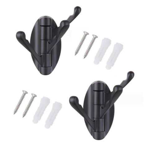 (Schwarz) Set aus 2 schwenkbaren, wandmontierten Edelstahl-Garderobenständern mit 3 klappbaren Armen, Kleiderbügel/Garderobenständer/Handtuchhalter (1/4)