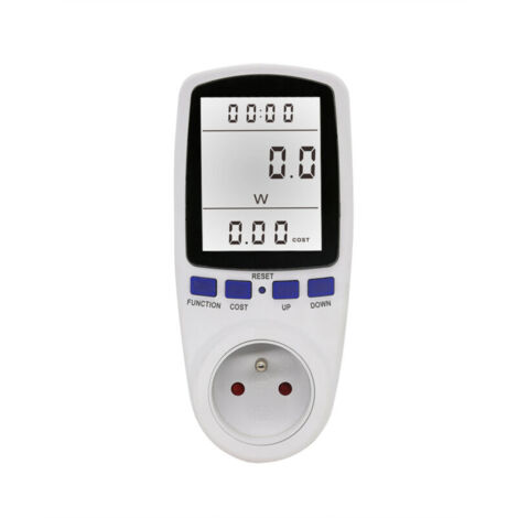 Weiße Steckdose mit Energiezähler, LCD-Anzeige, 16 A, 230 V, 50 Hz, Stromverbrauch, Stromstärke, Spannung, maximale Leistung