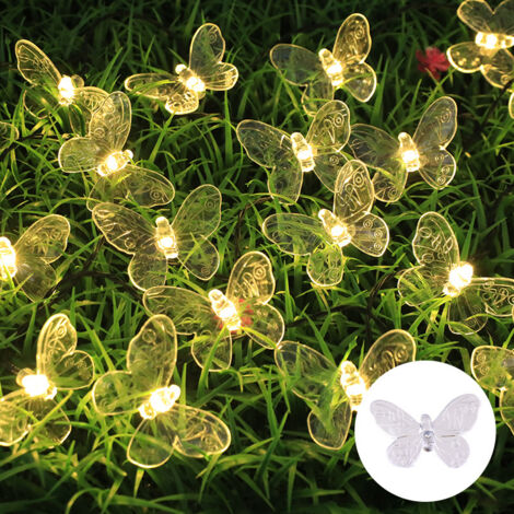 Wasserdichte LED-Lichterkette für den Außenbereich – Garten-, Terrassen- und Festdekoration, mit 50 mehrfarbigen, schmetterlingsförmigen Solarleuchten an einem 9,5 m langen Kabel-lsw