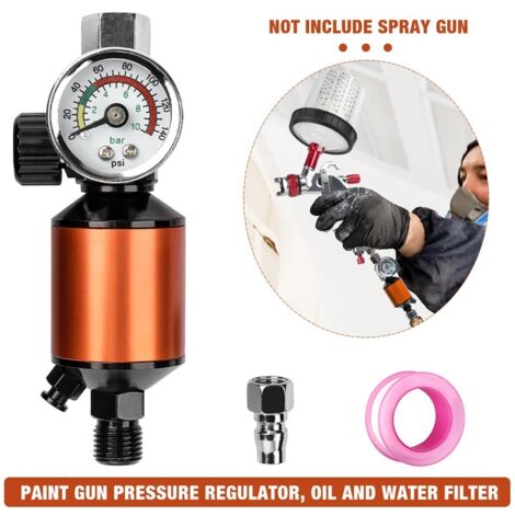 Wasser-Öl-Abscheideset für Druckluftwerkzeuge – Oranger Druckfilter mit integriertem Regler, Farbspritzpistole, hochpräziser Druckregler und Dichtungsstreifen-lsw