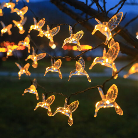 Dekorative Solar-Lichterkette für den Außenbereich – 50 warmweiße LEDs, wasserdicht (IP65), mit Kolibri-Figuren, ideal für Garten, Terrasse, Party oder als stimmungsvolle Dekoration – 9,5 m-lsw