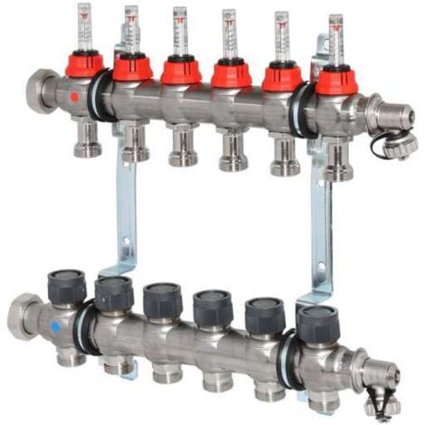 OVENTROP Verteiler Edelstahl 1'' für FBH 6 Kr.,m.Durchflusseinsätzen 0-5 l/min. 1405356