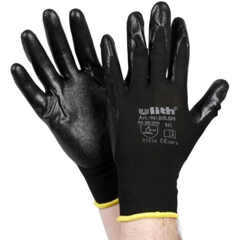 1 Paar Ulith Arbeitshandschuhe Nitril schwarz Cat2 Nylon Strickbund EN388 Gr.9