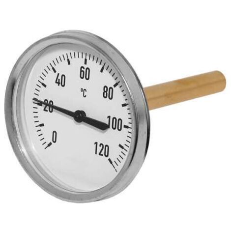 Zeigerthermometer Pufferthermometer mit Tauchhülse 1/2'' 100mm lang Ø 80, 0-120°C