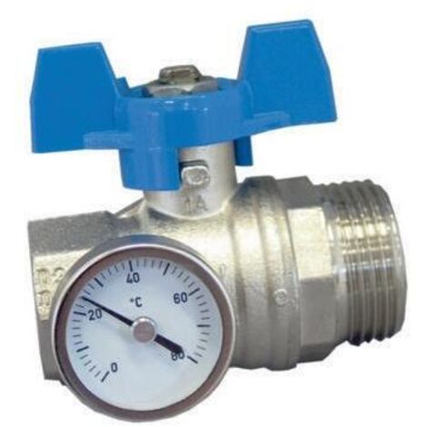 OVENTROP Kugelhahn 1'' blauer Griff mit Thermometer für Edelstahlverteiler 1406584