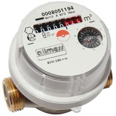 Allmess Universal VSystem Warmwasserzähler Wasserzähler 80mm verchromt QN 1,5 Eichjahr 2023