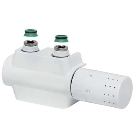 Flamco Ventilhahnblock Variodesign Einrohr mit Thermostatkopf TC-D1 und Blende, Weiß
