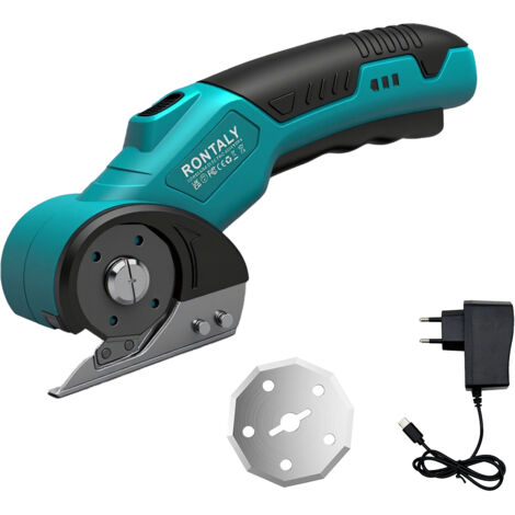 Cutter en carton, ciseaux électriques sans fil rechargeables, cutter électrique avec moteur 4V amélioré, 2 lames, verrouillage de sécurité et lumière LED, coupe puissante pour carton, plastique et cui (1/5)