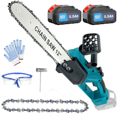 Tronçonneuse à poignée supérieure de 30 cm (12 pouces), petite tronçonneuse portable à essence avec 2 batteries de 5500 mAh pour l'élagage, la coupe de bois, la préparation du bois de chauffage et l'e