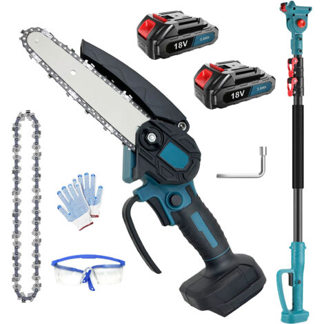 Scie à perche électrique 4 en 1 pour l'élagage, tronçonneuse sans fil de 15 cm avec 2 batteries de 3,0 Ah, mini tronçonneuse sans fil avec rallonge, scie à perche à batterie pour la coupe des branches