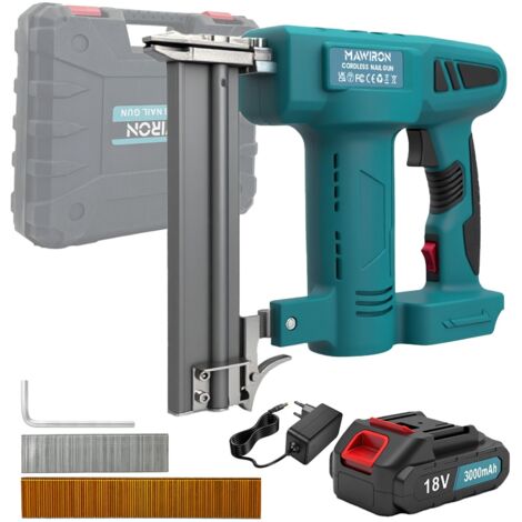 Cloueuse sans fil compatible avec batterie 18 V, cloueuse/agrafeuse 2 en 1 avec 1000 clous pour le travail du bois et le rembourrage.