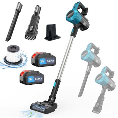 Aspirateur sans fil 3 en 1 18 V Puissant et léger 2 batteries lithium-ion rechargeables Idéal pour les tapis avec poils d'animaux et les sols durs Aspirateur vertical