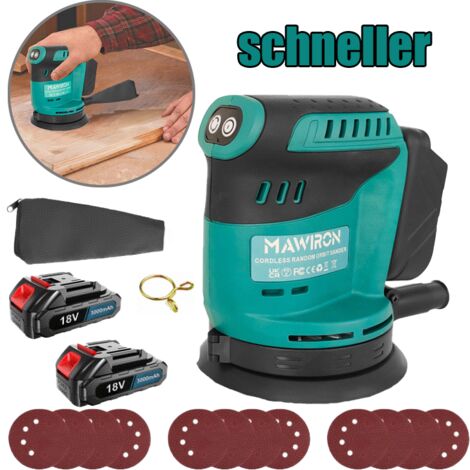 Ponceuse orbitale aléatoire sans fil avec 2 batteries 18 V 3 000 mAh, diamètre 125 mm, 13 000 tr/min, 3 vitesses variables, 12 feuilles abrasives, idéale pour les travaux de bricolage, le ponçage et l