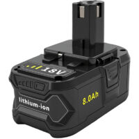 18V 8,0Ah Ersatzakku für Ryobi 18V Akku-Werkzeuge (Teilenummern P103 und P104). Kompatibel mit Ryobi 18V Akku-Werkzeugen.
