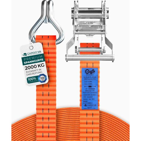CargoVA Schwerlast Spanngurte mit Ratsche 2000kg [2er Set] [4M] – TÜV/GS (DIN EN 12195-2) – Zurrgurte mit Haken in Profiqualität