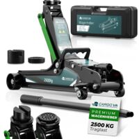CargoVA Cric rouleur hydraulique 2,5T avec mallette, 2 patins en caoutchouc et chandelle, idéal pour atelier domestique