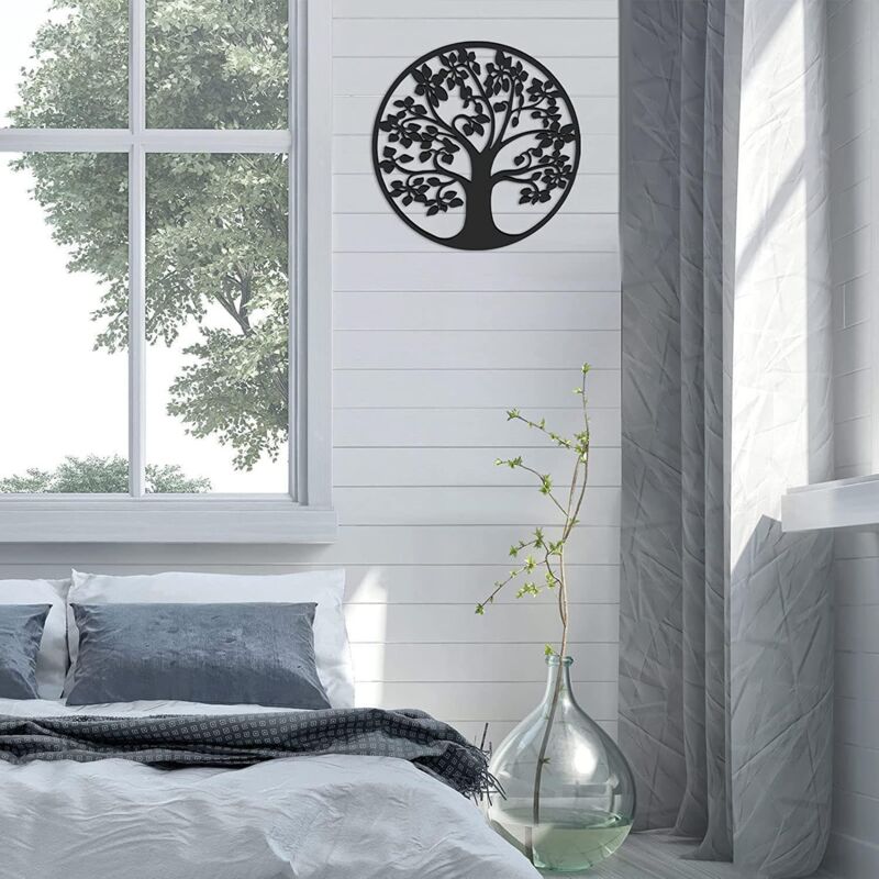 NORTH KAISER Décoration Murale Métal Arbre De Vie - Sculpture Murale Noire 45x45 Cm Intérieur Extérieur