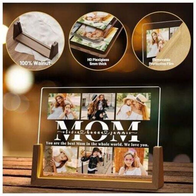 Lampe Personnalisée Avec Photo Pour Maman - Veilleuse Cadre Photo Chaleureux, Cadeau Original Fête Des Mères Ou Anniversaire