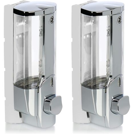 Ersandy – Distributeur de savon mural 2x – Rechargeable 380ml – Installation facile avec vis et chevilles – Pour gel douche et lotions (chromé)