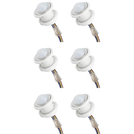 Lot de 6 mini détecteurs de mouvement 110-220 V PIR, détection intelligente, temporisation, détecteur d'induction infrarouge réglable