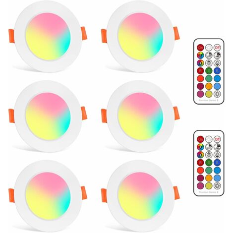 Spots Encastrables Ampoule RGB Couleur Changement Lampe Blanc Chaud 2700K de plafond du Jour Plafonnier Encastré 8W AC 85V-265V Spot Bulb avec Télécommande(6er Set) [Classe énergétique E] (1/5)