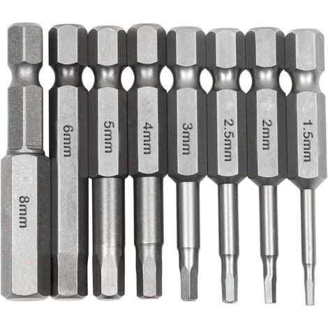 8Pcs Hex tige tournevis, 1/4 Pouce hex tige tournevis, longs magnétiques embouts de tournevis en acier S2 avec 8 différentes tailles pour les tournevis électriques, les tournevis manuels, etc (1/5)