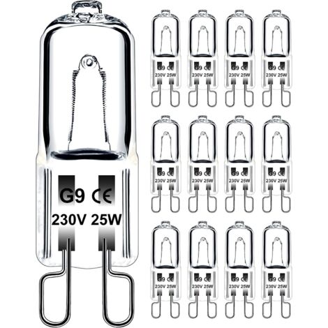 Ampoule G9 25W 230V Dimmable Blanc Chaud, Ampoule Halogène G9 Tolérance de 300°C, Ampoule Four G9 Pour Four Micro-ondes Cuisinière Plafonniers, Lot de 12