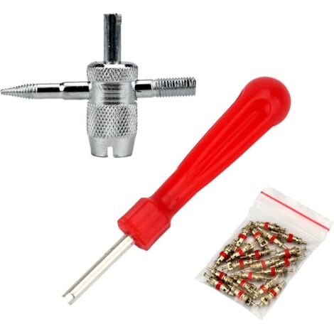 Valve Pneu Outil,Kit Outil de Tire Repair Voiture,Valve de Pneu Outil Réparation,Valve Core Remover Rouge,Voiture Remplacement avec 4 en 1,Outil de Réparation de Valve de Pneu et Valve Core,32 Pièces (1/5)