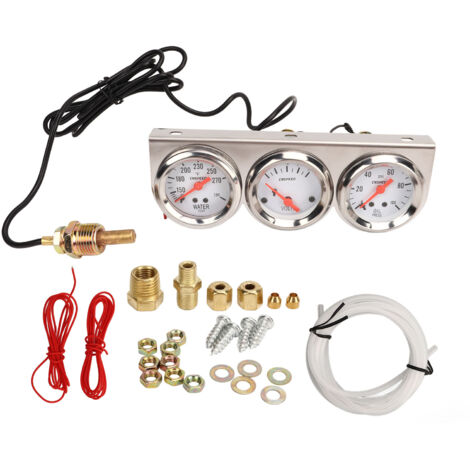 Jeffergarden Kit de jauge Triple pour voiture, 52mm, cadran blanc, 12V, pression d'huile, température de l'eau, voltmètre, compteur de voiture avec capteur