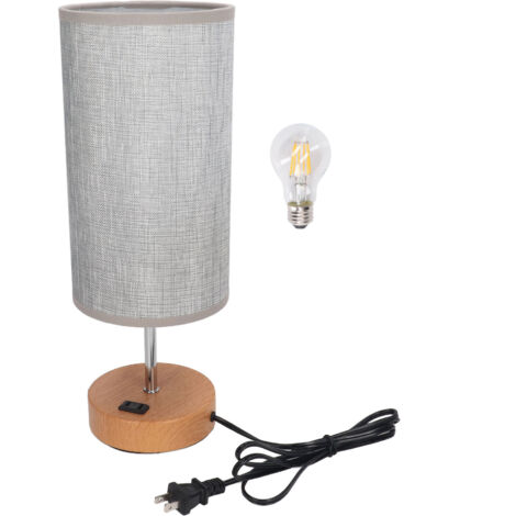 GARRYFIZH Lampe de Table à commande tactile en métal et tissu, chargement USB, Table de chevet LED à trois vitesses avec Base en Grain de bois, pour chambre à coucher et bureau (1/5)