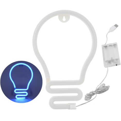 GARRYFIZH Enseigne lumineuse LED néon en forme d'ampoule pour décoration murale, idéale pour les fêtes, Noël et les mariages. Alimentation USB/piles. Couleur : bleu. (1/5)