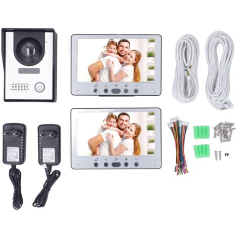 Jeffergarden – Kit d'interphone vidéo 7 pouces avec 2 écrans – Vision nocturne infrarouge – Déverrouillage à distance – Montage mural – Prise UE 100-240V