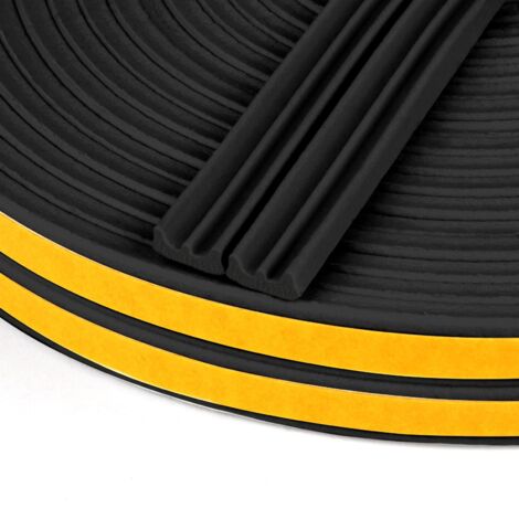 AIMOONSA Joint de porte profil en E, Autocollante Joint d'Étanchéité Porte, Joint Fenetre Isolation avec Forte Adhérence, Isoler du Bruit, Anti-collision et Anti-intempéries, (Noir 2 5M)
