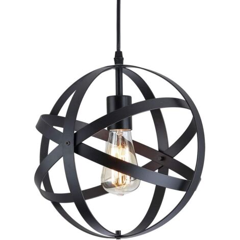 Suspension Luminaire Industrielle,design lampe plafonnier vintage en métal luminaires suspension Abat-jour Lustre avec Douille E27 Applique d'Eclairage pour salle à manger Cuisine,220V,Ø30cm,Noir (1/5)