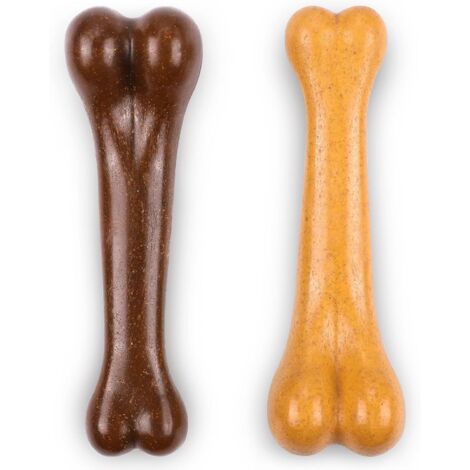 Jouet Chien Indestructible, Os a Macher pour Chien, Jouets pour Chiens Saveur légère de Boeuf et Bacon pour Grand Moyen Chien Soins Dentaires Nettoyage des Dents Lot de 2, Jaune+Marron (1/5)