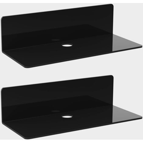 2PCS Étagère Murale Flottante en Acrylique, 23 9.5cm, Etagere Adhésive sans Percer avec 4 Clips Câble, Petite Étagère pour Bureau, Salle de Bain, Cuisine, Chambre à Coucher, Noir (1/5)