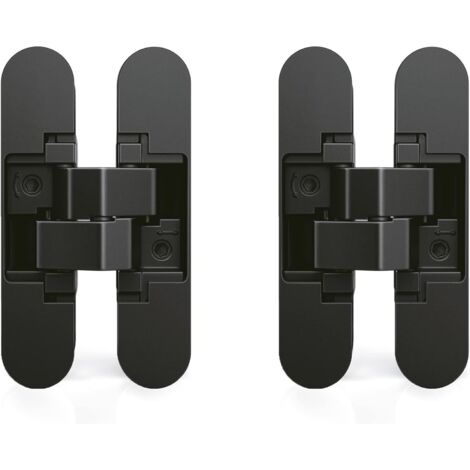 Charnière invisible pour portes lourdes – Lot de 2 – Charge 35 kg – Ouverture 180º – Épaisseur 35 à 45 mm – Zamak noir