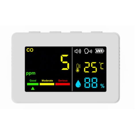 Compteur portable de qualité de l’air 3 en 1, CO, température et humidité, écran couleur, détecteur de monoxyde de carbone avec alarme vocale et affichage de la batterie,de DEBUNS