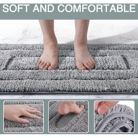 Vounot – Lot de 2 tapis de bain antidérapants microfibre haute densité 50x80cm – Base TPR pour adhérence – Absorbant et lavable en machine